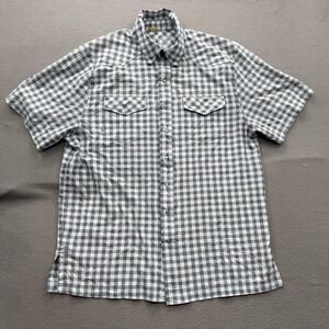 GameGuard Outdoors Shirt Mens Large Gray Check Short Sleeve Snap Fishing Outdoor